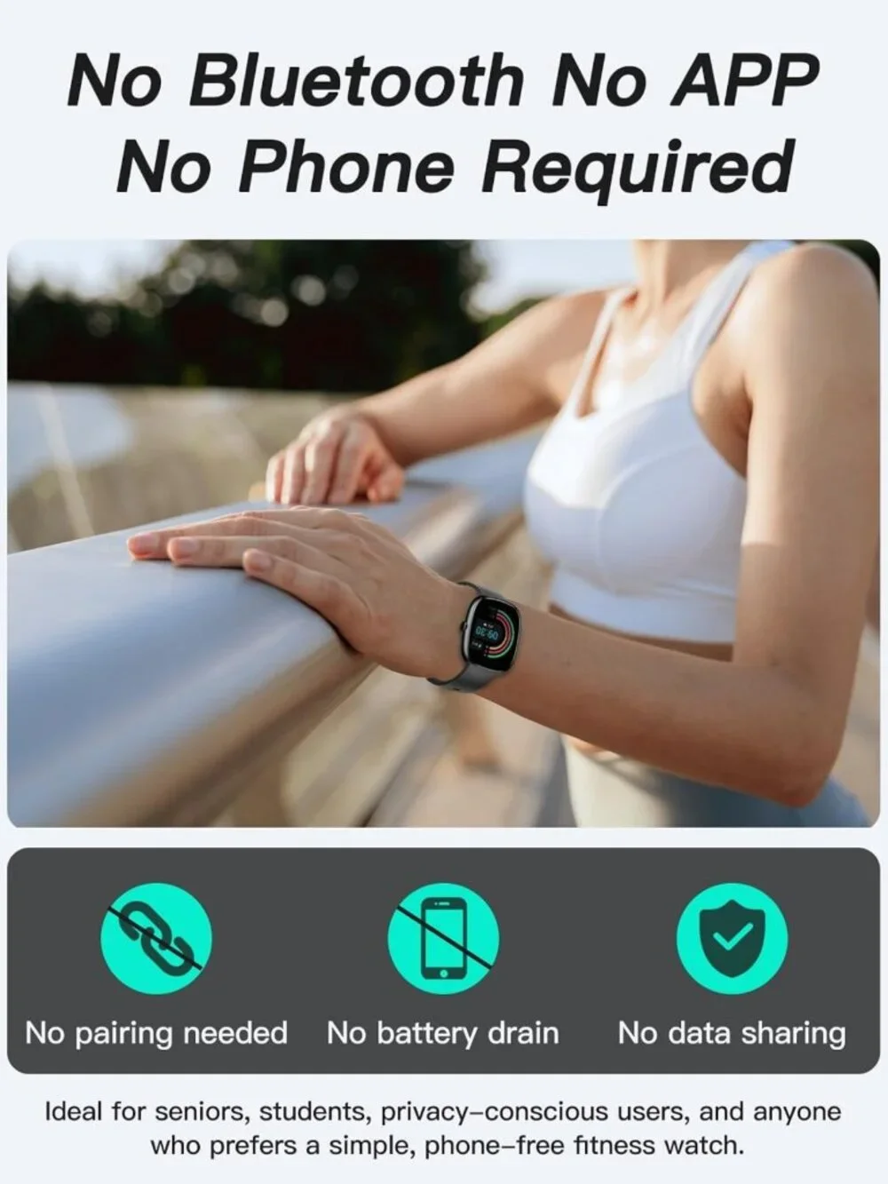 1.8” Fitness Tracker Watch - No Bluetooth/App Needed, Activity & Health Monitor